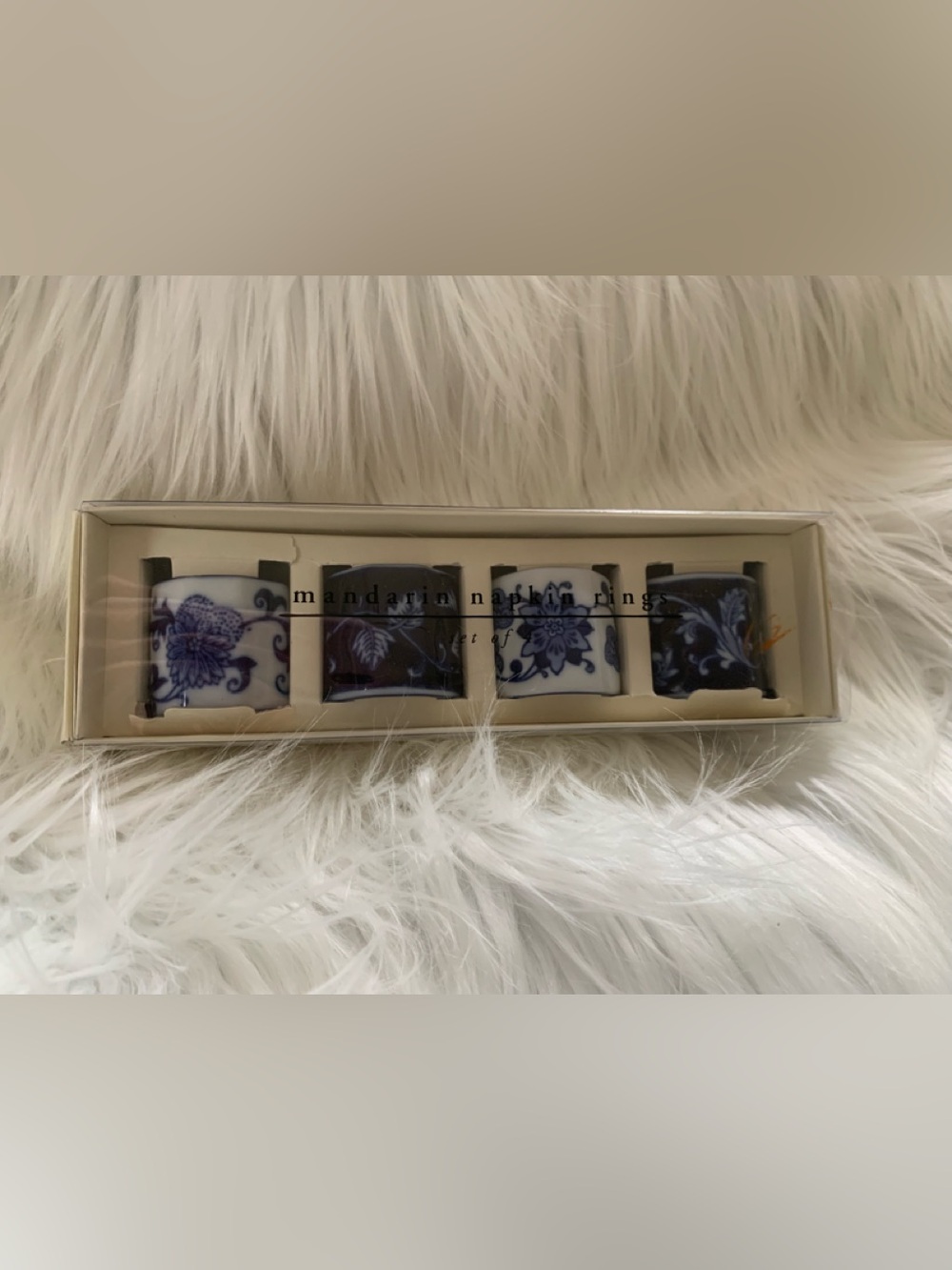 PIER 1  VINTAGE Mandarin Blue porcelain set of (4) napkin holders NIB NWT